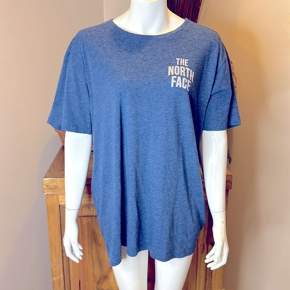 The north face men’s short sleeve T-shirt, blue XL cotton, and polyester